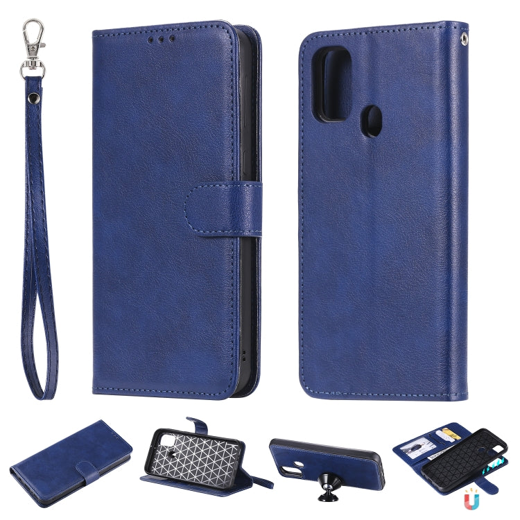 For Galaxy M30s 2 in 1 Solid Color Detachable PU Leather Case with Card Slots & Magnetic Holder & Photo Frame & Wallet & Strap