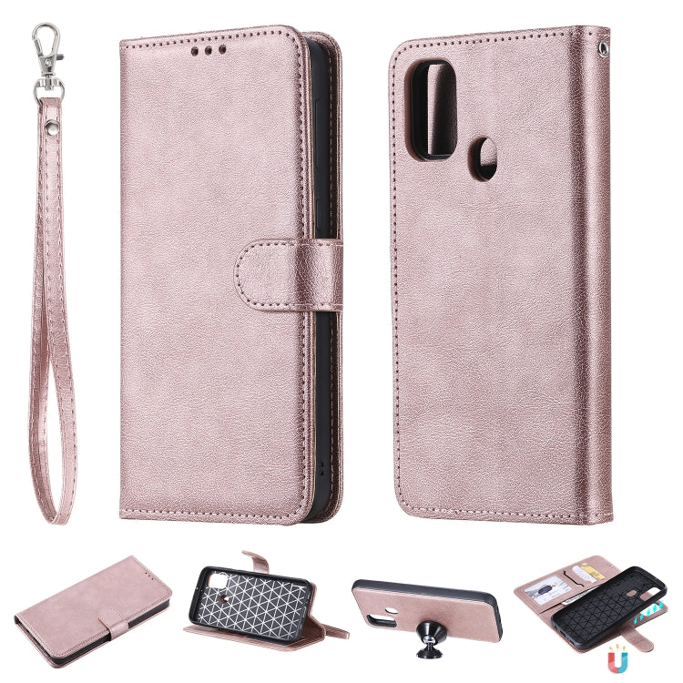 For Galaxy M30s 2 in 1 Solid Color Detachable PU Leather Case with Card Slots & Magnetic Holder & Photo Frame & Wallet & Strap