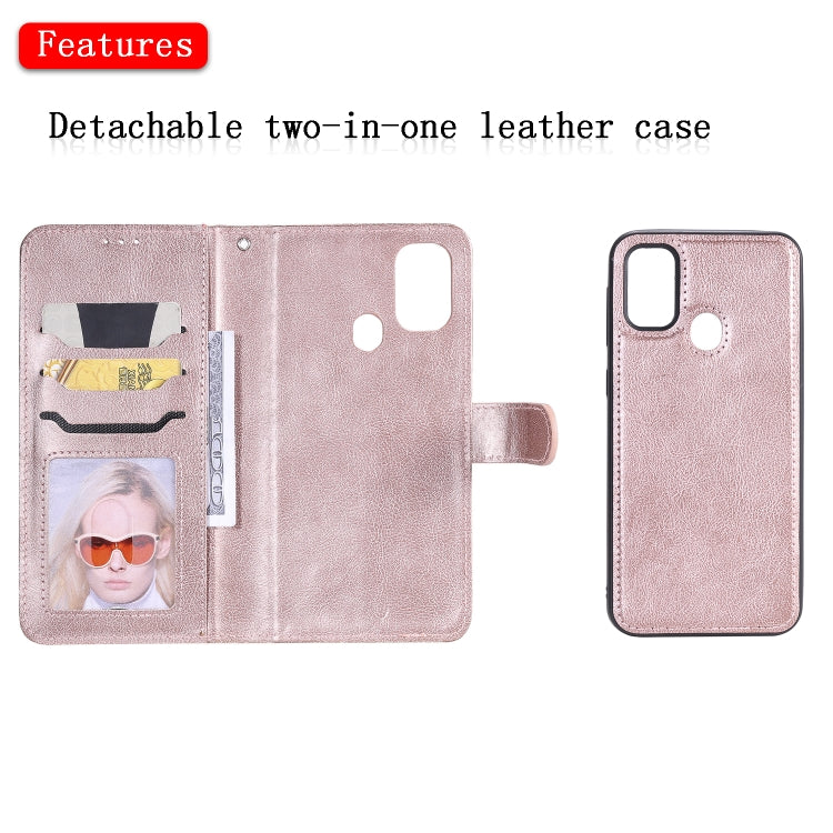 For Galaxy M30s 2 in 1 Solid Color Detachable PU Leather Case with Card Slots & Magnetic Holder & Photo Frame & Wallet & Strap