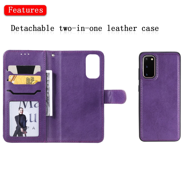 For Galaxy S20 2 in 1 Solid Color Detachable PU Leather Case with Card Slots & Magnetic Holder & Photo Frame & Wallet & Strap