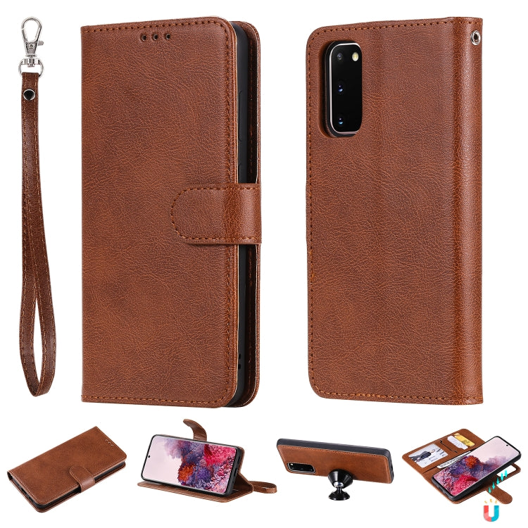 For Galaxy S20 2 in 1 Solid Color Detachable PU Leather Case with Card Slots & Magnetic Holder & Photo Frame & Wallet & Strap