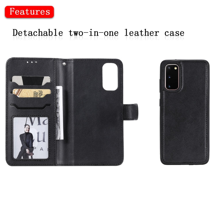 For Galaxy S20 2 in 1 Solid Color Detachable PU Leather Case with Card Slots & Magnetic Holder & Photo Frame & Wallet & Strap