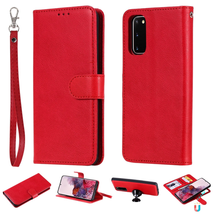 For Galaxy S20 2 in 1 Solid Color Detachable PU Leather Case with Card Slots & Magnetic Holder & Photo Frame & Wallet & Strap