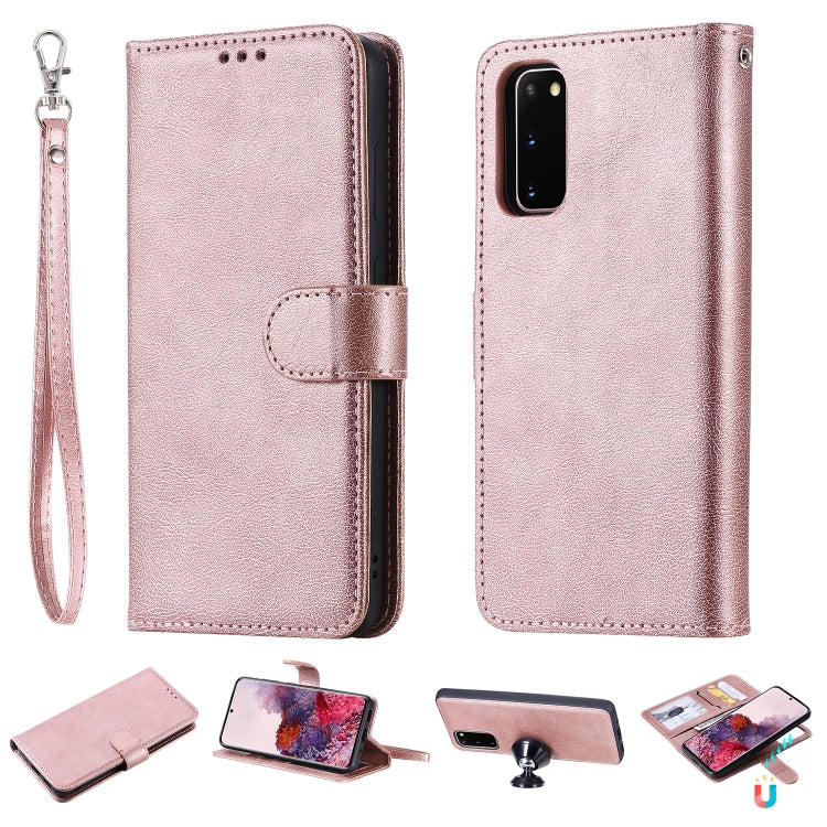 For Galaxy S20 2 in 1 Solid Color Detachable PU Leather Case with Card Slots & Magnetic Holder & Photo Frame & Wallet & Strap