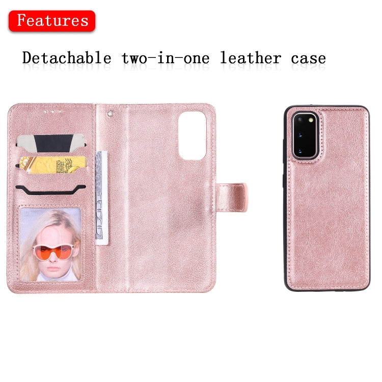 For Galaxy S20 2 in 1 Solid Color Detachable PU Leather Case with Card Slots & Magnetic Holder & Photo Frame & Wallet & Strap