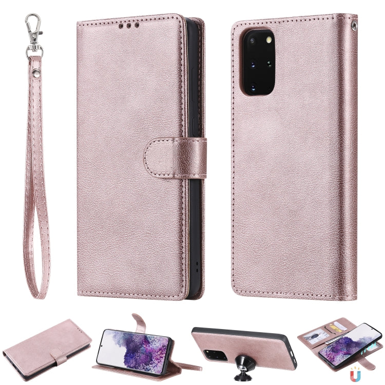 For Galaxy S20 Plus 2 in 1 Solid Color Detachable PU Leather Case with Card Slots & Magnetic Holder & Photo Frame & Wallet & Strap