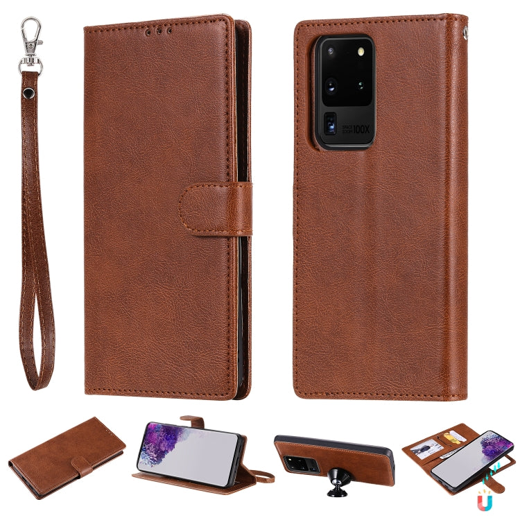 For Galaxy S20 Ultra 2 in 1 Solid Color Detachable PU Leather Case with Card Slots & Magnetic Holder & Photo Frame & Wallet & Strap