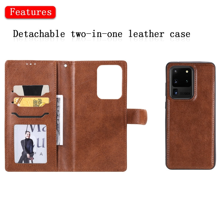 For Galaxy S20 Ultra 2 in 1 Solid Color Detachable PU Leather Case with Card Slots & Magnetic Holder & Photo Frame & Wallet & Strap