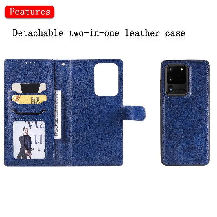 For Galaxy S20 Ultra 2 in 1 Solid Color Detachable PU Leather Case with Card Slots & Magnetic Holder & Photo Frame & Wallet & Strap