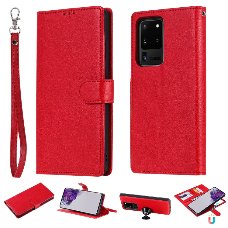 For Galaxy S20 Ultra 2 in 1 Solid Color Detachable PU Leather Case with Card Slots & Magnetic Holder & Photo Frame & Wallet & Strap