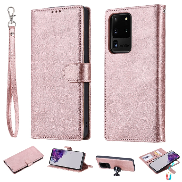 For Galaxy S20 Ultra 2 in 1 Solid Color Detachable PU Leather Case with Card Slots & Magnetic Holder & Photo Frame & Wallet & Strap
