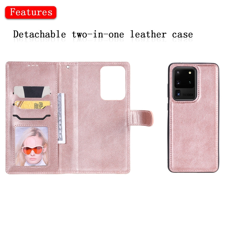 For Galaxy S20 Ultra 2 in 1 Solid Color Detachable PU Leather Case with Card Slots & Magnetic Holder & Photo Frame & Wallet & Strap