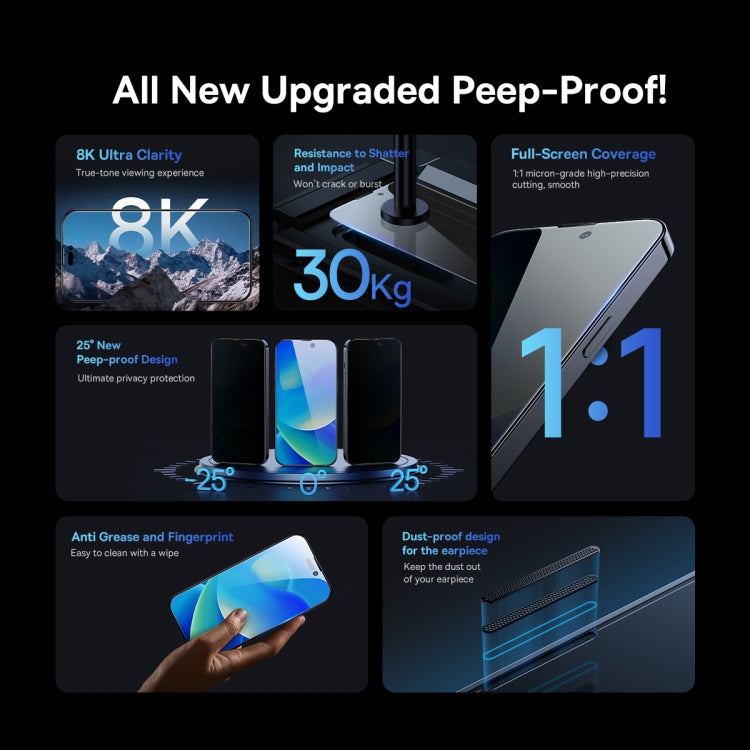 For iPhone 14 Pro Max 2pcs Baseus 0.3mm SuperCeramic Peep-proof Tempered Glass Film