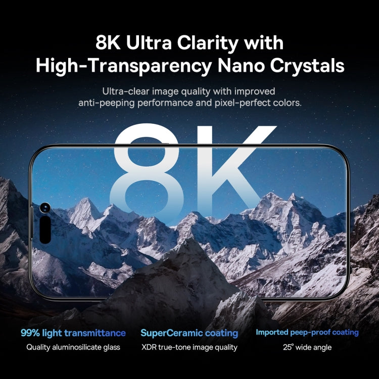 For iPhone 14 Pro Max 2pcs Baseus 0.3mm SuperCeramic Peep-proof Tempered Glass Film