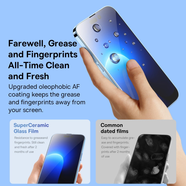 For iPhone 14 Pro Max 2pcs Baseus 0.3mm All-glass SuperCeramic Tempered Glass Film