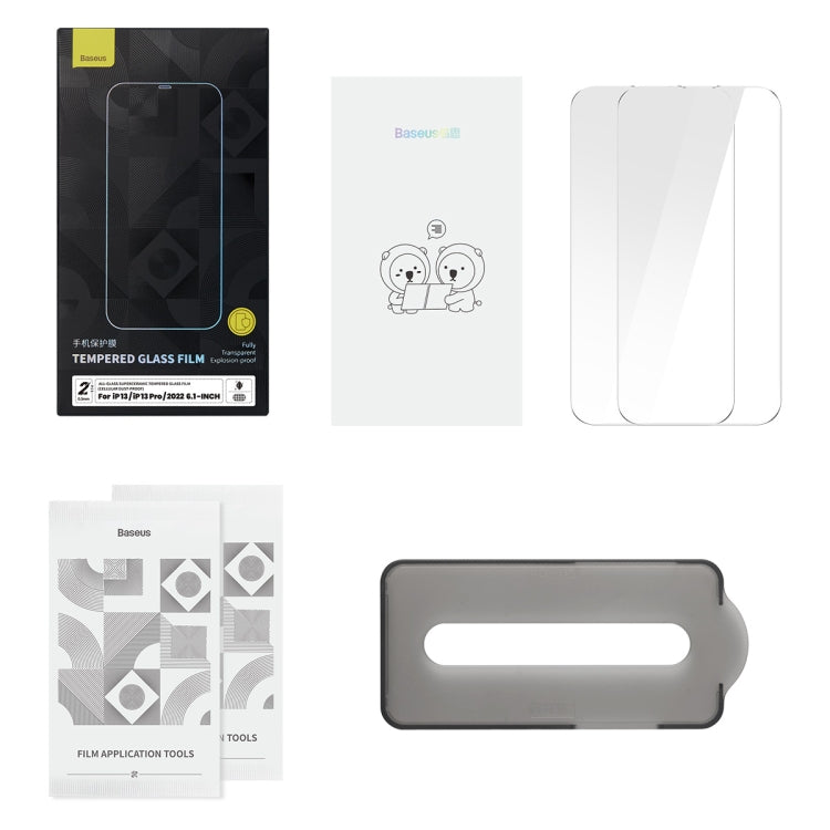 For iPhone 14 Pro Max 2pcs Baseus 0.3mm All-glass SuperCeramic Tempered Glass Film