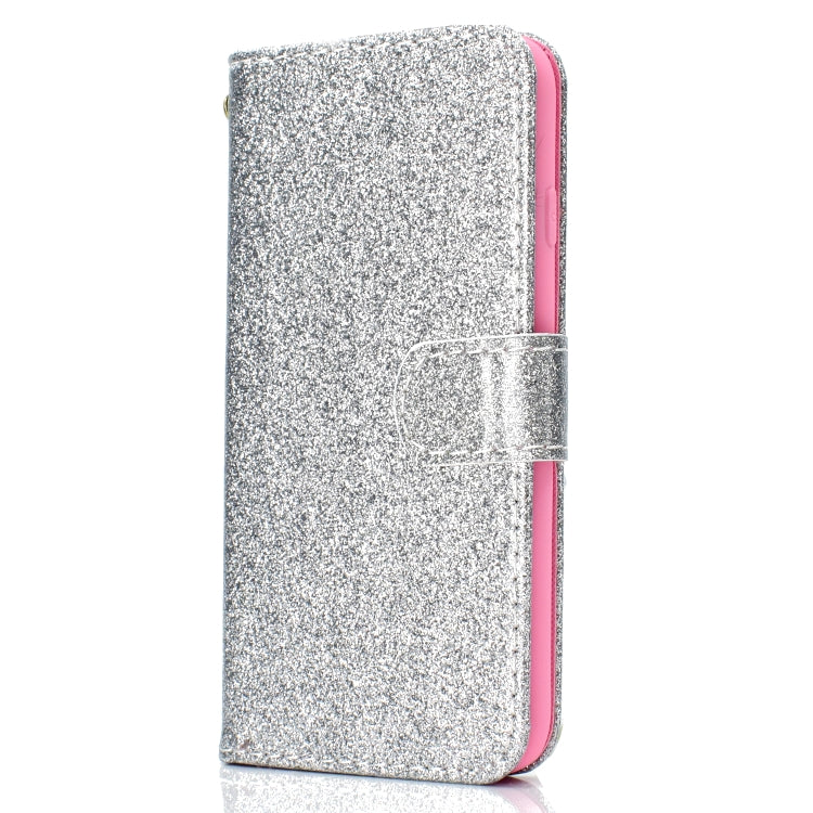 For iPhone SE 2022 / SE 2020 Glitter Powder Horizontal Flip Leather Case with Card Slots & Holder & Photo Frame & Wallet