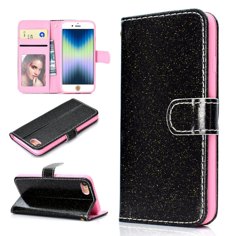 For iPhone SE 2022 / SE 2020 Glitter Powder Horizontal Flip Leather Case with Card Slots & Holder & Photo Frame & Wallet