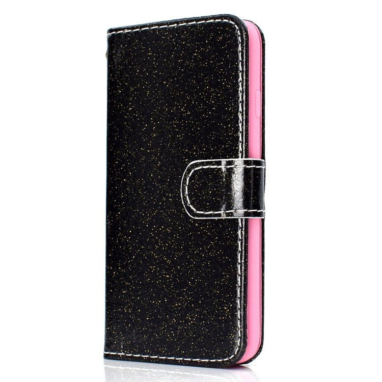 For iPhone SE 2022 / SE 2020 Glitter Powder Horizontal Flip Leather Case with Card Slots & Holder & Photo Frame & Wallet