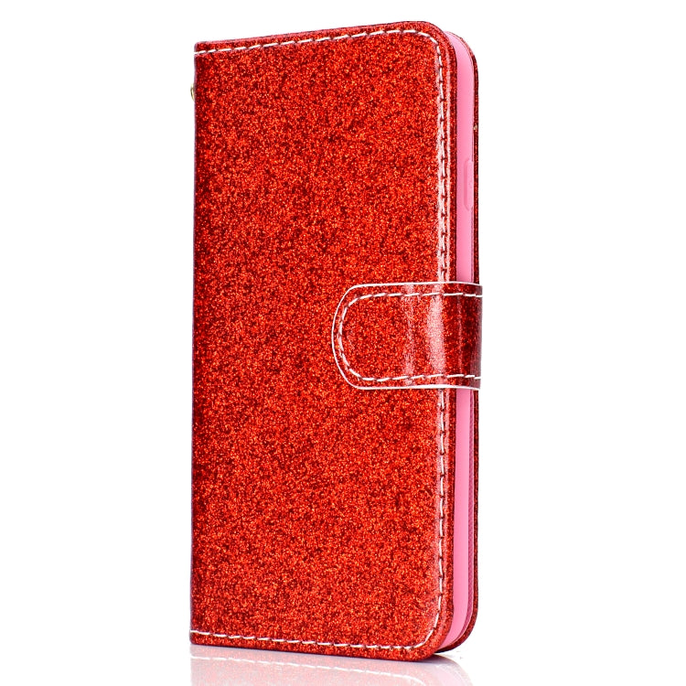 For iPhone SE 2022 / SE 2020 Glitter Powder Horizontal Flip Leather Case with Card Slots & Holder & Photo Frame & Wallet