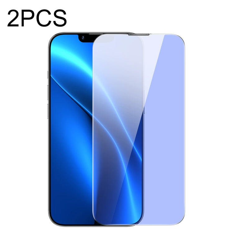 For iPhone 14 / 13 / 13 Pro 2pcs Baseus 0.3mm Crystal Explosion-proof Anti Blue-ray Tempered Glass Film