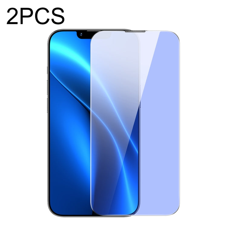 For iPhone 14 / 13 / 13 Pro Baseus 2pcs 0.3mm Crystal Anti Blue-ray Tempered Glass Film