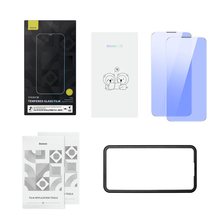 For iPhone 14 Pro Max 2pcs Baseus 0.3mm Crystal Anti Blue-ray Tempered Glass Film