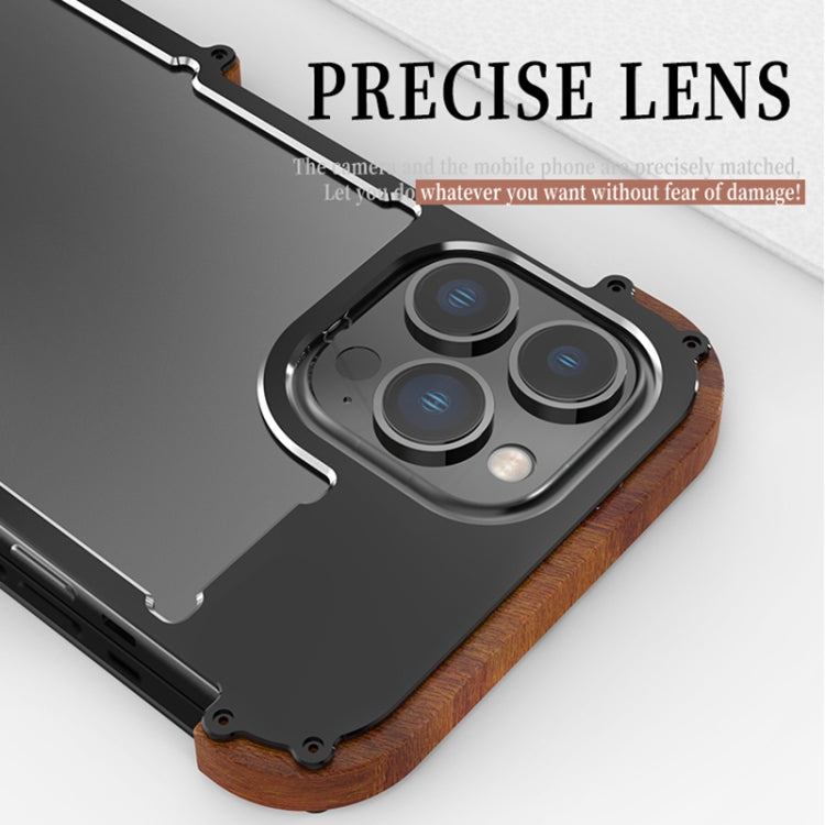 For iPhone 14 Pro Max R-JUST Ironwood Generation Metal + Wood Phone Case