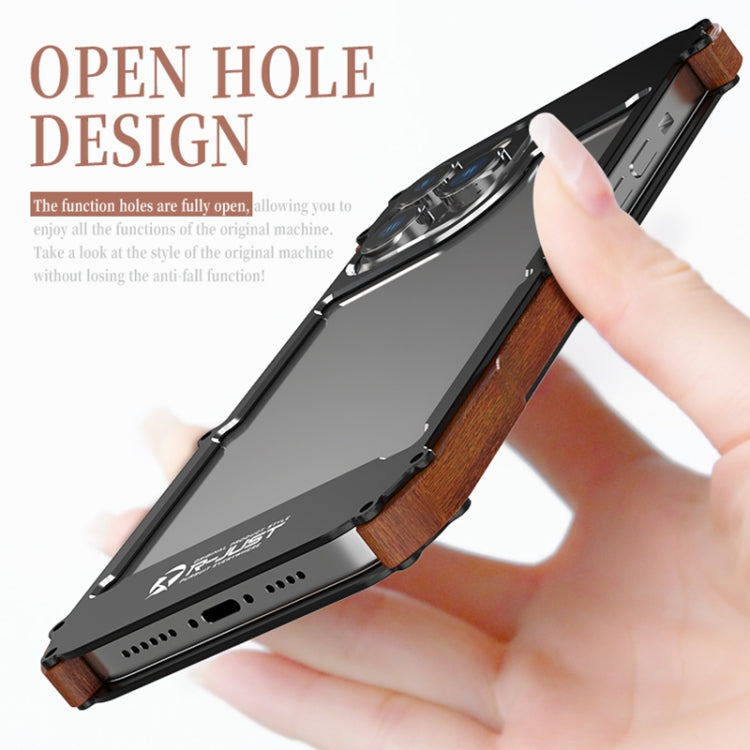 For iPhone 14 Pro Max R-JUST Ironwood Generation Metal + Wood Phone Case