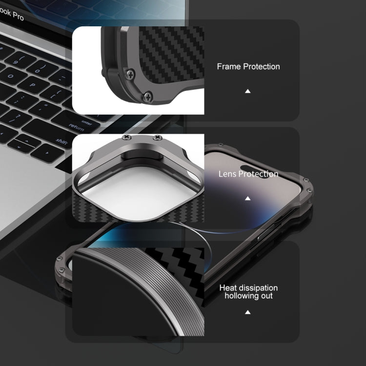 For iPhone 14 R-JUST RJ51 Hollow Shockproof Metal Phone Case (Dark Grey)
