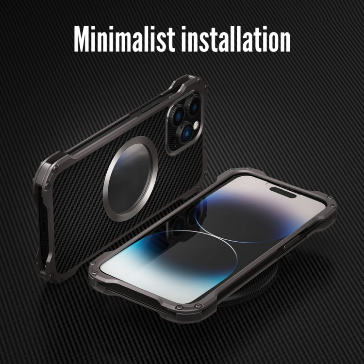 For iPhone 14 Pro R-JUST RJ51 Hollow Shockproof Metal Phone Case(Dark Grey)