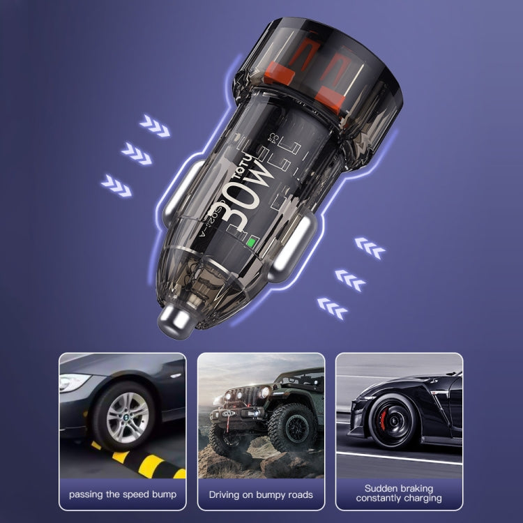 TOTU DCCPD-015 Ming Series 30W USB + Type-C Fast Charging Car Charger(Black)