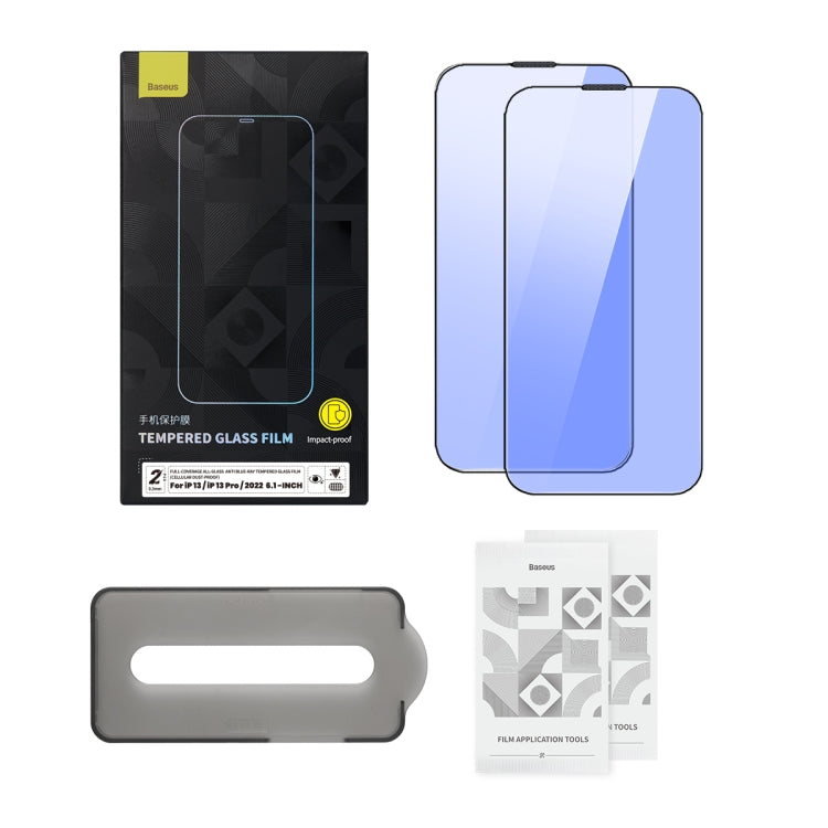 For iPhone 14 Plus / 13 Pro Max Baseus 2pcs 0.3mm Full-screen Anti Blue-ray Tempered Glass Film