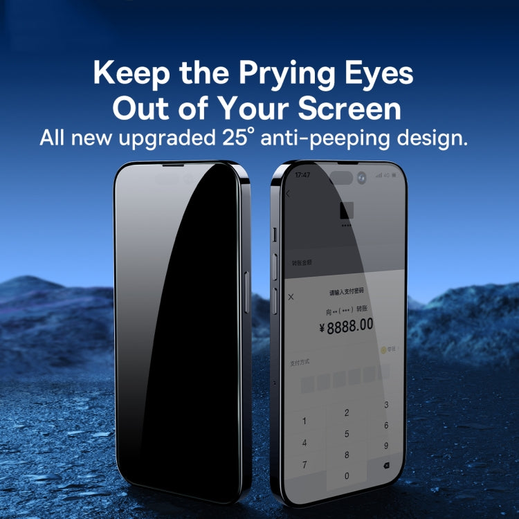 For iPhone 14 Pro Max 2pcs Baseus 0.3mm Full-screen Peep-proof Tempered Glass Film