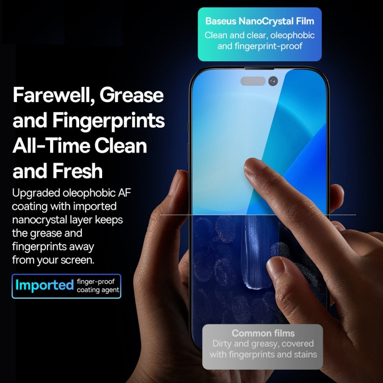 For iPhone 14 Pro 2pcs Baseus 0.3mm Nano Crystal Peep-proof Tempered Glass Film