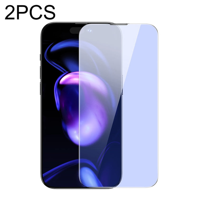 For iPhone 14 Pro Max 2pcs Baseus 0.3mm Nano Crystal Anti Blue-ray Tempered Glass Film