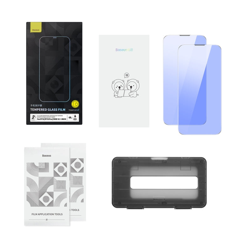For iPhone 14 Pro Max 2pcs Baseus 0.3mm Nano Crystal Anti Blue-ray Tempered Glass Film