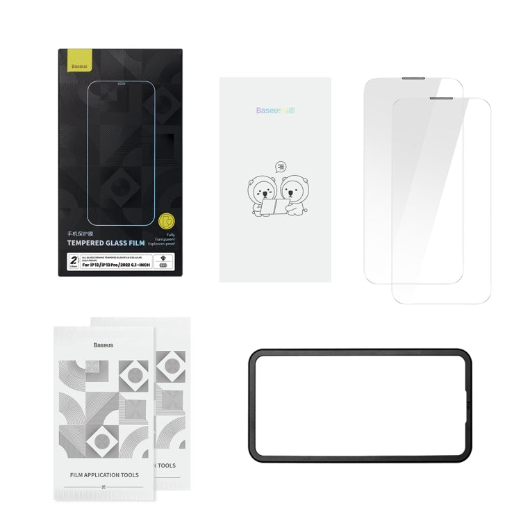 For iPhone 14 / 13 / 13 Pro Baseus 2pcs 0.4mm All-glass Corning Tempered Glass Film