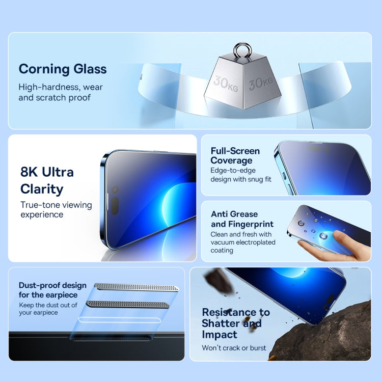For iPhone 14 Plus / 13 Pro Max Baseus 2pcs 0.4mm All-glass Corning Tempered Glass Film