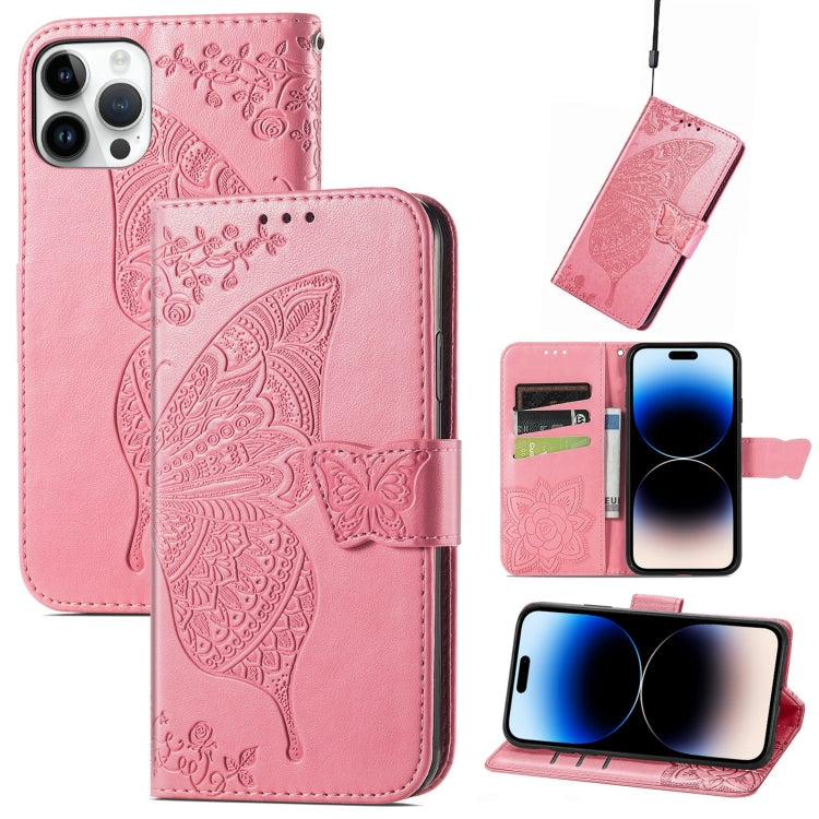For iPhone 14 Pro Max Butterfly Embossing Leather Case
