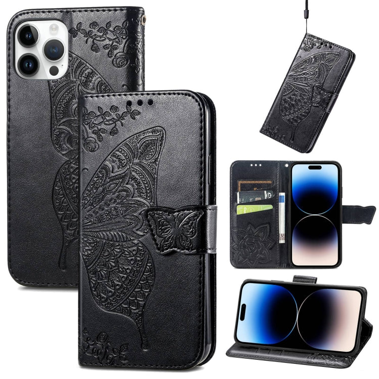 For iPhone 14 Pro Max Butterfly Embossing Leather Case