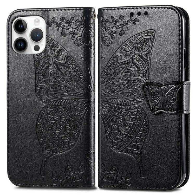 For iPhone 14 Pro Max Butterfly Embossing Leather Case