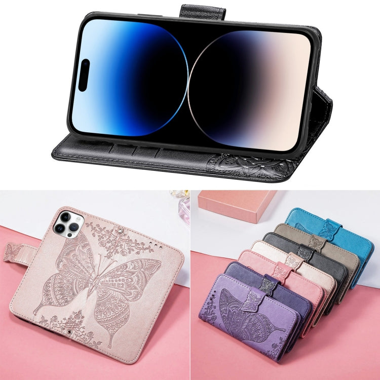 For iPhone 14 Pro Max Butterfly Embossing Leather Case
