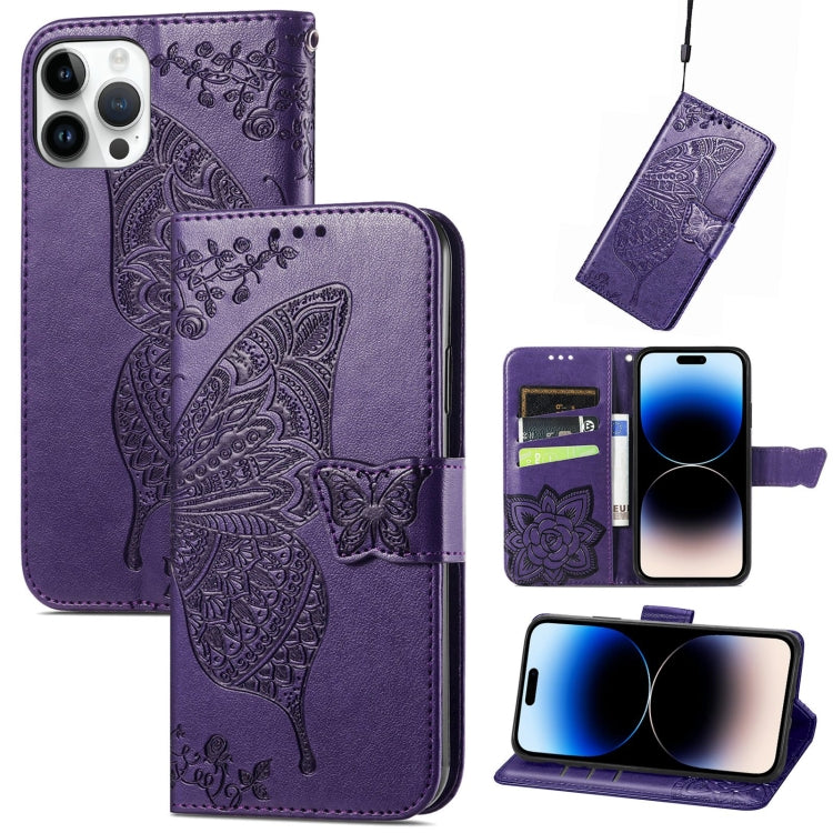 For iPhone 14 Pro Max Butterfly Embossing Leather Case