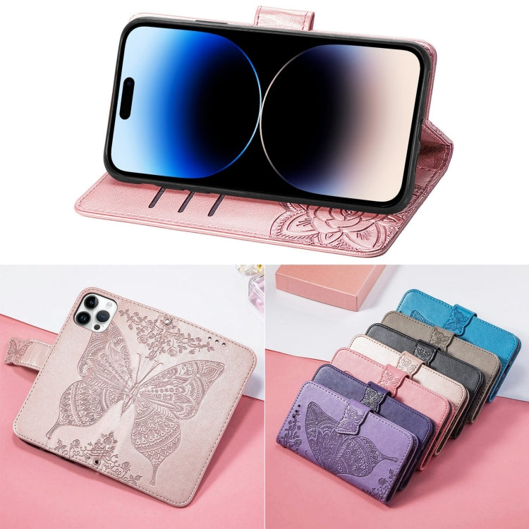 For iPhone 14 Pro Max Butterfly Embossing Leather Case
