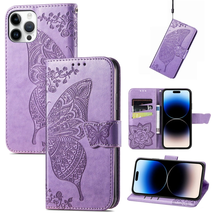 For iPhone 14 Pro Max Butterfly Embossing Leather Case