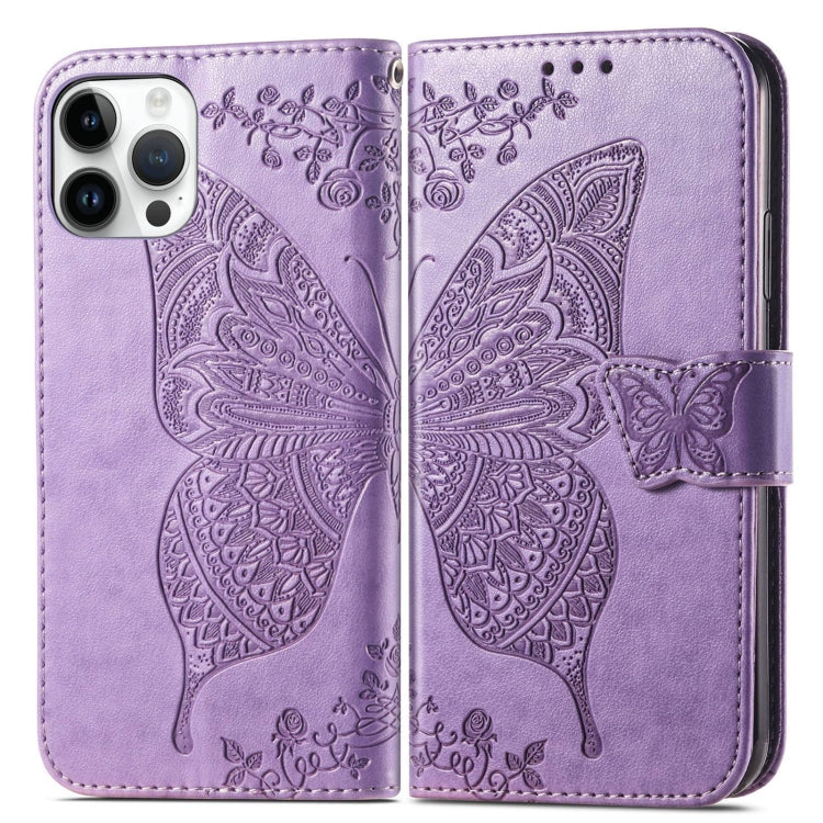 For iPhone 14 Pro Max Butterfly Embossing Leather Case