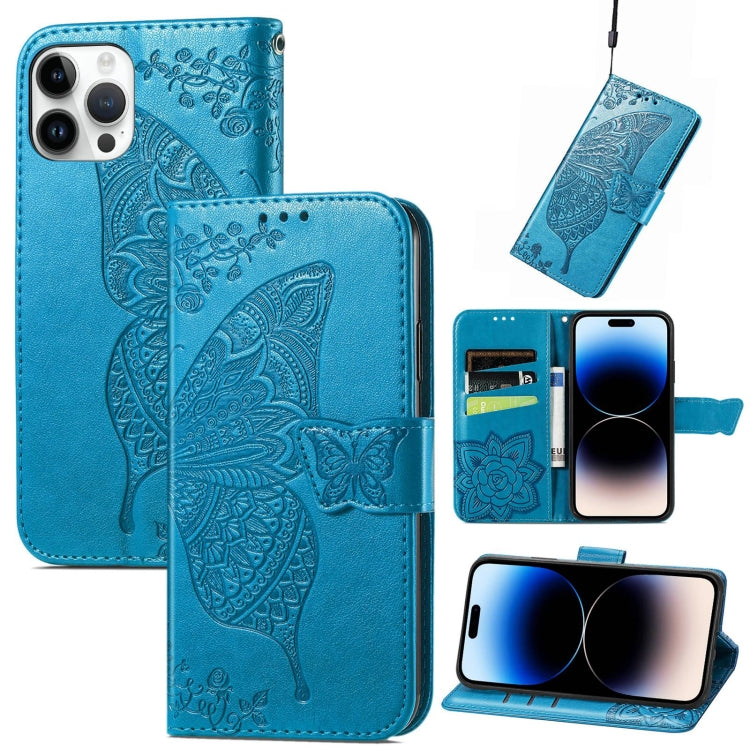 For iPhone 14 Pro Max Butterfly Embossing Leather Case