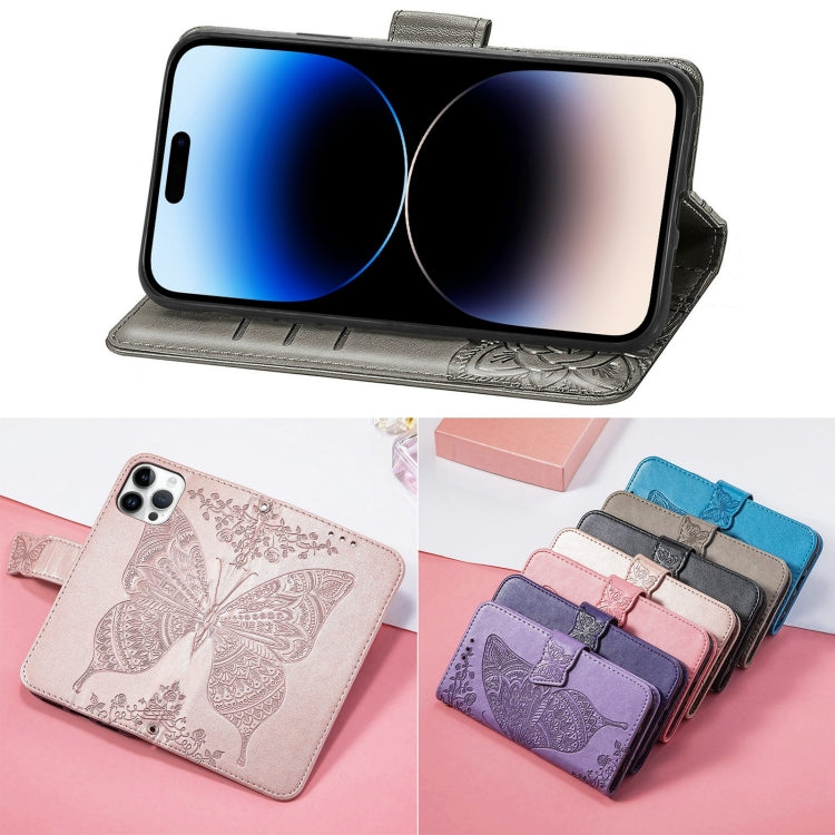 For iPhone 14 Pro Max Butterfly Embossing Leather Case