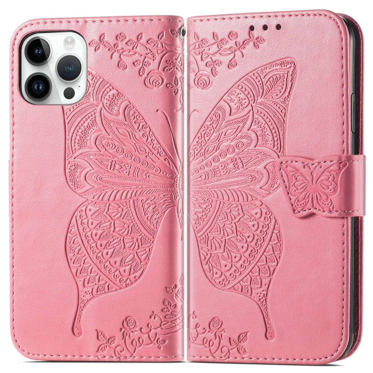 For iPhone 14 Pro Butterfly Embossing Leather Case